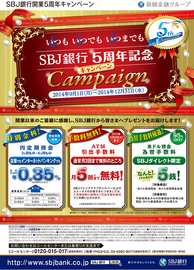 SBJ銀行開業5周年記念キャンペーン